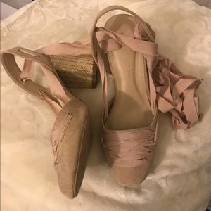 Nude Ballerina ankle strap tie up heel